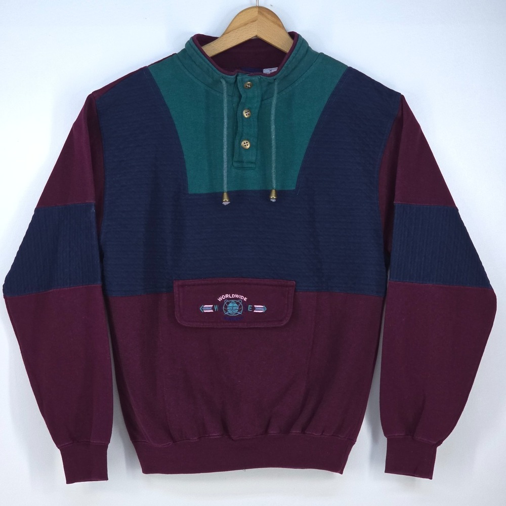 1990s Saugatuck Rugby Sweatshirt Mens Medium Colorblock Henley Y2K 90s Vintage‎